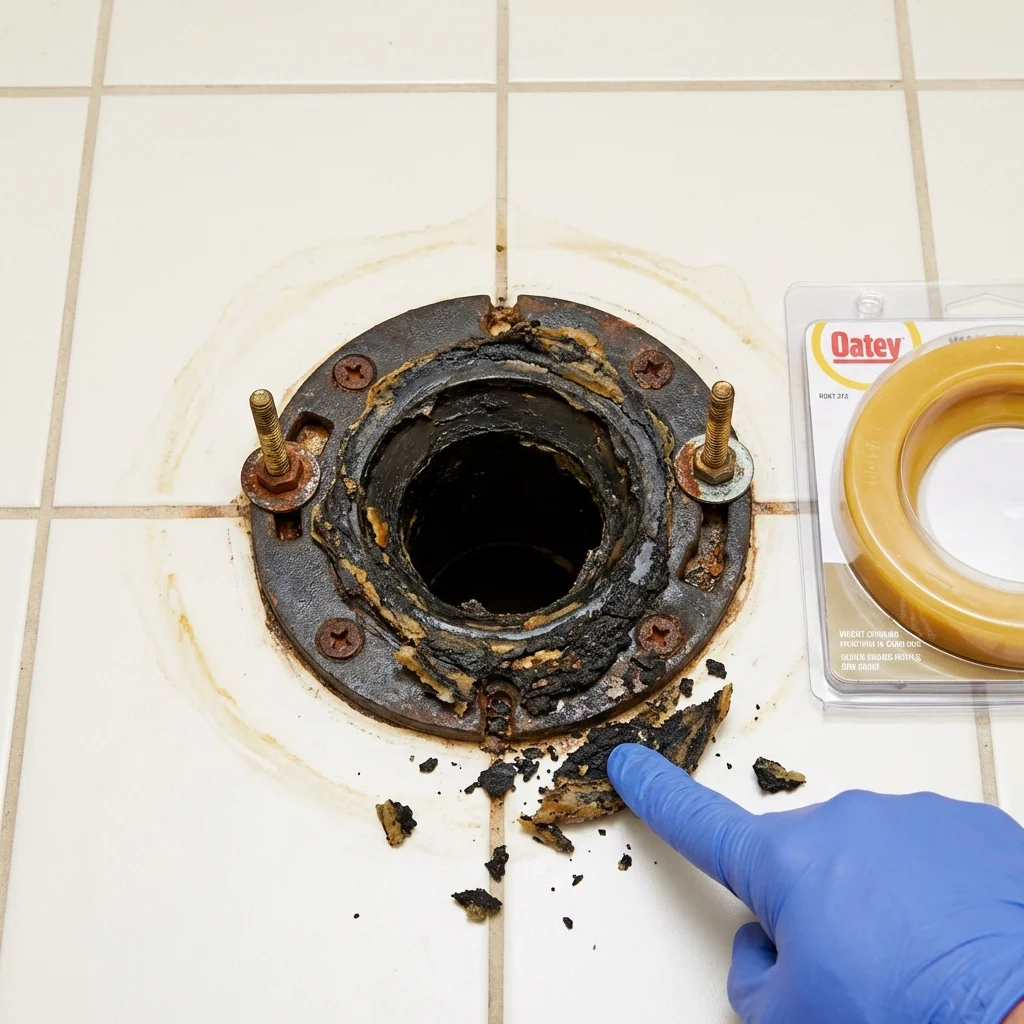 Failed wax ring showing water seepage at the base of a toilet in a Spring Valley, MN home
